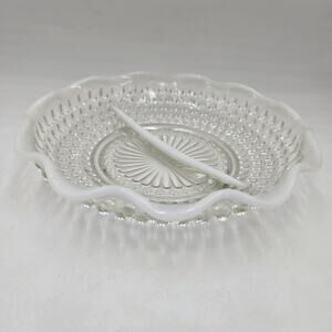 Vintage Fenton Moonstone White Opalescent Hobnail 8" Bowl Relish Dish